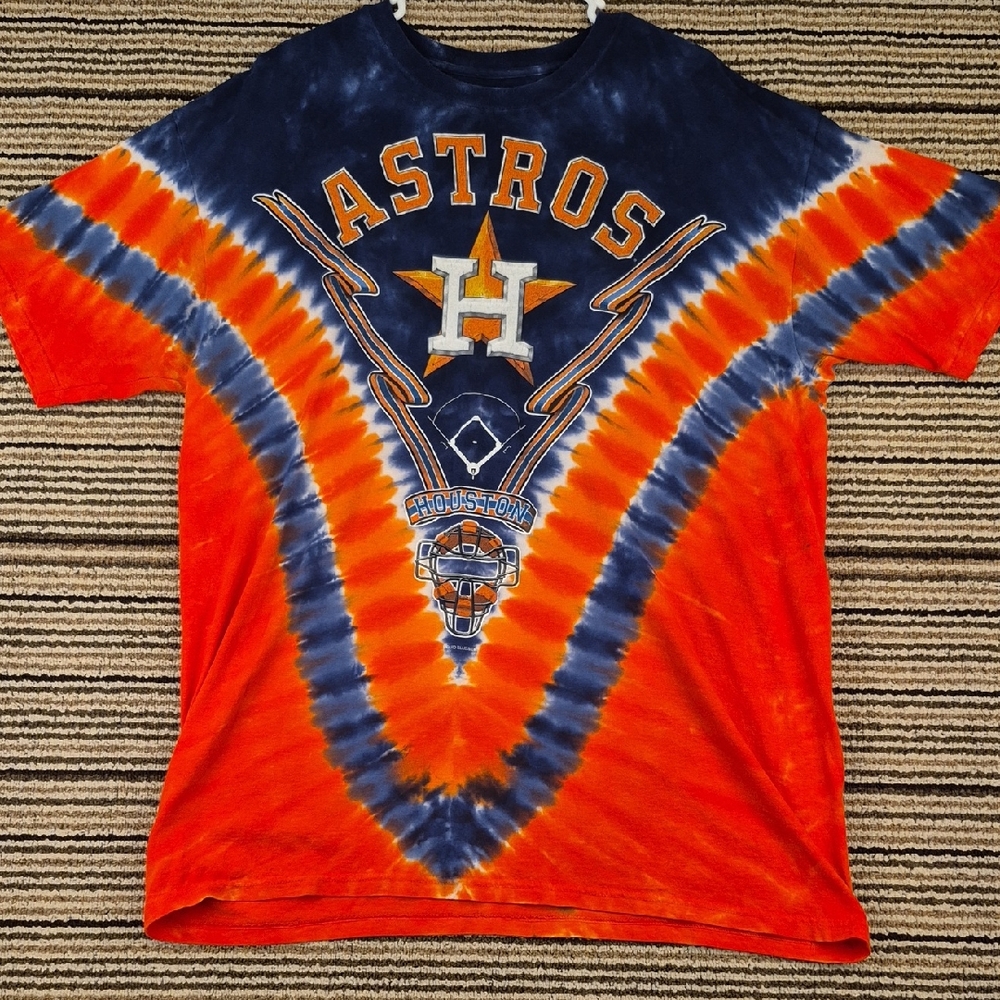 LIQUID BLUE Tie Dye Houston Astros MLB Cotton Orange White Blue‎ XL Mens T Shirt